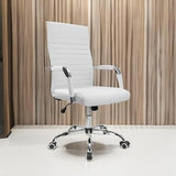 Furmax Ribbed Office Desk Chair Mid-Back PU Leather Executive Conference Task Chair Adjustable Swivel Chair with Arms (White) Furmax