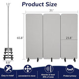 KERRAM 3 Panel Foldable Office Partitions, Mobile Cubicle Wall with Wheels, 71 x 66 Inch Noise Cancelling & Sound Proof Room Dividers Partition Wall, Aluminum Frame Gray KERRAM