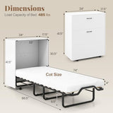 KOMFOTT Murphy Bed Cabinet, Rolling Folding Bed into Cabinet with Mattress & Lockable Wheels, Folding Bed Frame for Small Space, Roll Away Pull Out Murphy Bed for Guest Room Office (White) KOMFOTT