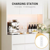 71" Kitchen Pantry Cabinet,Tall Storage Cabinet with Doors & Shelves Adjustable, Kitchen Storage Hutch with Microwave Shelf,Coffee Bar,Led Lights&Charging Station,Corner Pantry Cabinet for Living Room IDEALHOUSE