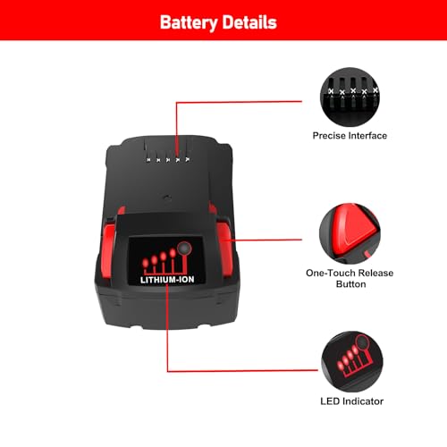 2Pack 5.0Ah 18V Lithium-ion Battery Replacement for Milwaukee M18 Battery, Replacement for Milwaukee M18 Cordless Power Tools 18V Batteries 48-11-1850 48-11-1840 48-11-1812 and 18 Volt Charger Volvmakz
