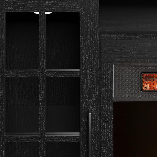 duraflame® Electric Fireplace Media Mantel for TVs up to 65 inches and Farmhouse Storage Cabinets, Black Embossed Ash Duraflame