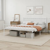 WJORATA Metal Platform Queen Bed Frame with Headboard Sturdy Steel Slats Support No Box Spring Needed Easy Assembly White WJORATA