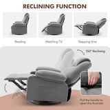 Weture Swivel Rocker Recliner Chair with Heat and Massage, Big Oversized Rocking Single Sofa for Living Room, 360 Degree Swivel Recliner Chair with Cup Holders and USB Port (Fabric, Grey) Weture
