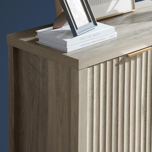 OAKHAM HOME Oxford Storage Cabinet Fluted Sideboard Buffet Cabinet with Adjustable Shelves, Modern Accent Cabinet Multifunctional Console Cabinet for Living Room, Kitchen.(Grey Oak) OAKHAM HOME