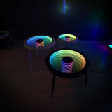 21 Inch Small Round Coffee Tables Living Room Modern Farmhouse Walnut Mirrored Coffee Center Table, 3D Abyss Trendy Coffee Table, Infinity Light, RGB Led Light Table, Music Sync ASHAMX1