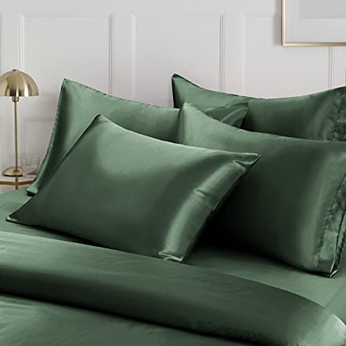 Ersmak 6 Pieces Satin Duvet Cover King Size Luxury Silky Bedding Duvet Cover Set with 1 Soft Duvet Cover, 4 King Pillowcases and 1 Body Pillowcase, Emerald Green Ersmak