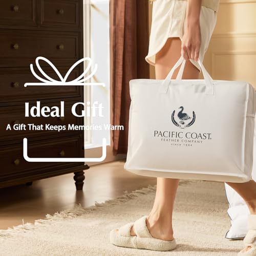 Pacific Coast Goose Feather Down Fiber Comforters Queen Size, Extra Fluffy White Duvet Insert, Ultra-Soft, Breathable, All Season Hotel Luxury Bedding Comforters, 8 Corner & Center Loops (90"x90") Pacific Coast