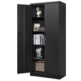 YEEZER Metal Storage Cabinet 71” with 2 Doors and 4 Adjustable Shelves, Garage Steel Locking Cabinet, Tall Cabinets Lockable File Cabinet for Home, Office, Garage, Gym, School. (Black) YEEZER