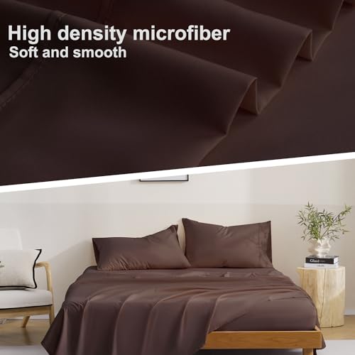 MCO Bedding Twin Bed Sheets Set - Soft Bed Sheets - Cooling Breathable Bedding Set with 16" Deep Pocket (3 Pieces, Twin, Chocolate Brown) MCO