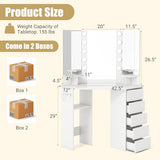 COSTWAY Corner Vanity Desk with Mirror and Lights, Modern Dressing Table with Charging Station, 5 Storage Drawers for Small Space, Bedroom Makeup Vanity Desk for Women, Teen, Girls (White) COSTWAY