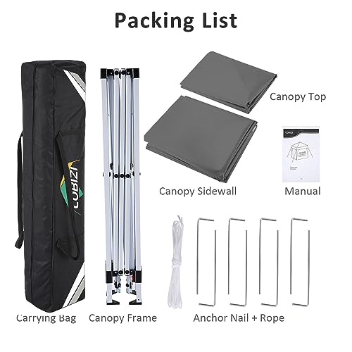 COBIZI 10x10 Pop Up Canopy Tent with 4 Sidewalls Party Tents for Parties Weddings Backyard Waterproof Commercial Instant Outdoor Events Tent with Stakes, Ropes（10 x 10 ft Gray COBIZI