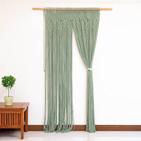 Macrakido - Premium 4mm Thick Macrame Door Curtain - Handcrafted Light Sage Green Boho Room Divider - Extra Dense Privacy Screen - Doorway Hanging Decor 40" x 80" Macrakido