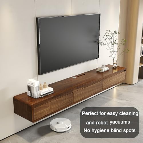 XXHOFTPJZ Floating TV Stand, Solid Wood Media Console Wall Mounted, Floating Entertainment Center with Storage Cabinet, Floating Fireplace TV Stand for Living Room and Bedroom (Walnut, 62.99in) XXHOFTPJZ