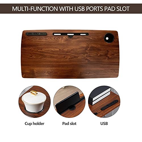 Over Bed Table Pneumatic Adjustable Height Stand Desk with Hidden Wheels USB Ports Pad Slot Mobile Laptop Standing Desk Cart, Podium Table (Walnut, 32X16 inshes) Usumairu