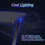 Tangkula Gaming Computer Desk, Z-Shaped Home Office Computer Table with LED Lights & Large Carbon Fiber Surface, Ergonomic Gamer Workstation, Writing Desk for Home Office Tangkula