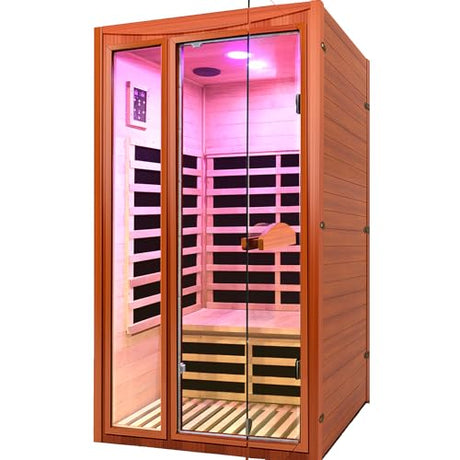 ToTibuy 1-2 Person Home Sauna Low EMF Far Infrared Sauna with Red Light Bluetooth Speakers Indoor Dry Sauna 1550W 110V 39.37"x35.43"x74.8" ToTibuy