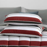 Monbix Queen Comforter Set - 7 Pieces Bed in a Bag Queen, Red and Black-Stripe Bedding Sets, All Seasons Comforter Bed Set with Sheets, Pillowcases & Shams Monbix