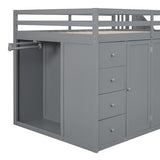 Merax Full Size Wood Loft Bed with Built-in Wardrobes,Wood Loft Bed with Multiple Storage Cabinets and Drawers for Bedroom,Gray Merax