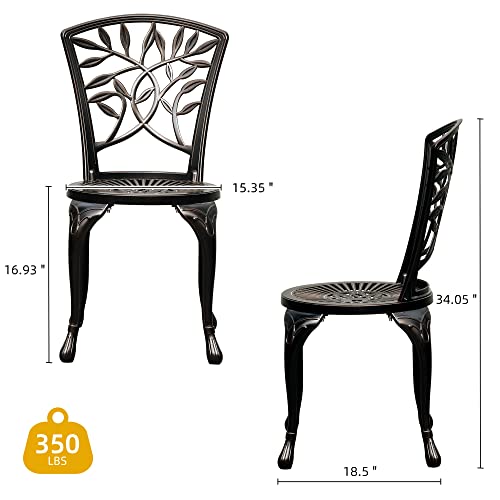 DWVO Outdoor Cast Aluminum Outdoor Chairs Set of 2, All-Weather Patio Dining Chair with Adjustable Feet for Balcony, Backyard, Deck, Garden, Hammered Bronze DWVO