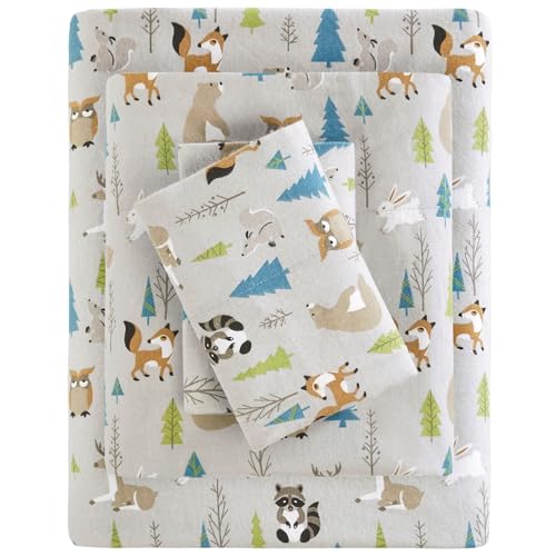 True North by Sleep Philosophy Cozy Flannel Warm 100% Cotton Sheet - Novelty Print Animals Stars Cute Ultra Soft Cold Weather Bedding Set, Twin, Multi Forest Animals 3 Piece Sleep Philosophy