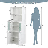 Tangkula Tall Bathroom Storage Cabinet, Freestanding Floor Cabinet w/2 Glass Doors & 2 Open Shelves, 3-Position Adjustable Shelves, Anti-toppling Design, 64” Tall Pantry Cupboard for Kitchen Tangkula