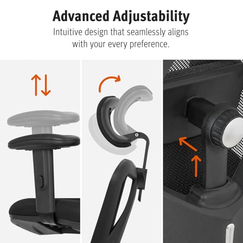 Ergonomic Office Chair - Adjustable Desk Chair with Lumbar Support and Rollerblade Wheels - High Back Chairs with Breathable Mesh - Thick Seat Cushion, Head, and Arm Rests - Reclines (Black) Duramont