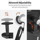 Ergonomic Office Chair - Adjustable Desk Chair with Lumbar Support and Rollerblade Wheels - High Back Chairs with Breathable Mesh - Thick Seat Cushion, Head, and Arm Rests - Reclines (Black) Duramont