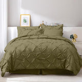JOLLYVOGUE Olive Green Queen Size Comforter Sets 7 Pieces, Pintuck Bed in a Bag Comforter Set for Bedroom, Bedding Comforter Sets with Comforter, Sheets, Ruffled Shams & Pillowcases JOLLYVOGUE