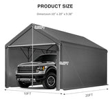 Carport 10x20ft Heavy Duty Canopy,Portable Garage Party Tent,Portable Garage with Removable Sidewalls & Doors All-Season Tarp for Car,Truck,Party Grey Grezone