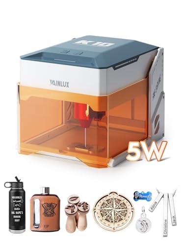 WAINLUX K10 5W Laser Engraver Machine, Portable 5000mW Laser Engraver and Cutter Machine for Wood Leather Metal Silicone Paper Glass Cloth,Class 1 for DIY Supports Win/Mobile System/Offline C - WoodArtSupply