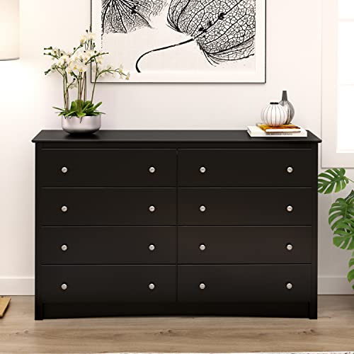 Prepac Sonoma 8 Drawer Double Dresser for Bedroom, 15.75" D x 59" W x 36.25" H, Black - WoodArtSupply