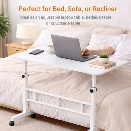 Zanbeel Mobile Standing Desk Adjustable Height for Laptop – Small Rolling Desk & Portable Table on Wheels – Small Standing Table with Wheels for Home Office (White) Zanbeel