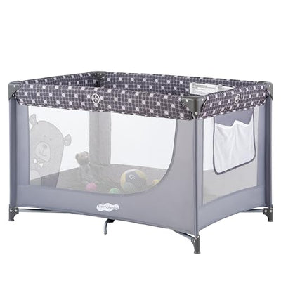 Pamo Babe Compact Pack and Play - Portable Crib for Baby, Lightweight Foldable Travel Playard with Mattress Pad & Carry Bag, Safe Breathable Travel Bed for Home, Trips & Family Visits, Cute Pattern