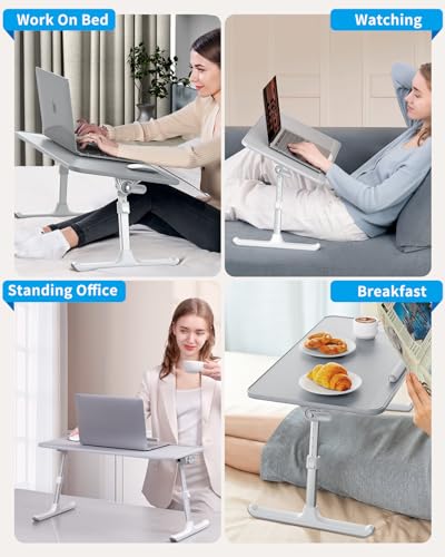 SAIJI Leather Lap Desk Laptop Bed Tray Table, Adjustable Laptop Stand for Bed, Portable Lightweight Standing Desk for Writing Eating Reading Couch Sofa Floor for Adults Kids (20.5"*11.8",Gray) SAIJI
