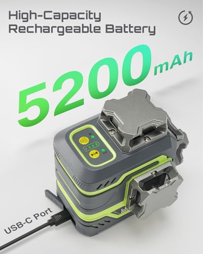 LasGoo LG-3DM Green Beam Laser Level, Self-Leveling 3x360° Cross Line Laser for Construction and Picture Hanging, 5200mAh Built-in Rechargeable Battery, Type-C Cable, Magnetic Rotating Stand Included LASGOO