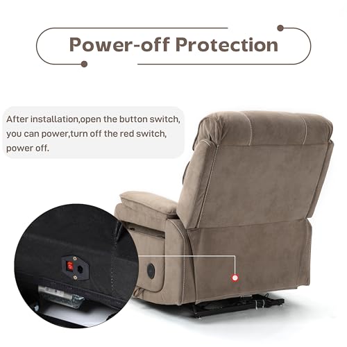 JIKFRIMA Power Lift Recliners Chairs for Elderly Adults Lay Flat Recliner with Heat & Massage, Wireless Charging Device, USB Ports, Cup Holder, Lumbar Pillow, 400Lbs（Velvet Fibric,Light Brown）