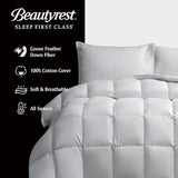 Beautyrest Goose Feather Down Fiber Comforter King Size All Season, Hotel Collection Fluffy 100% Cotton Cover Duvet Insert, Medium Warmth 106 x 90 Inch White Beautyrest