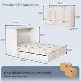 Jotirxe Full Size Murphy Bed with Storage & Charging Station, Modern Cabinet Bed with Foldable Platform, Hideaway Beds with Drawers for Small Spaces, Office, Guest Room, White Jotirxe
