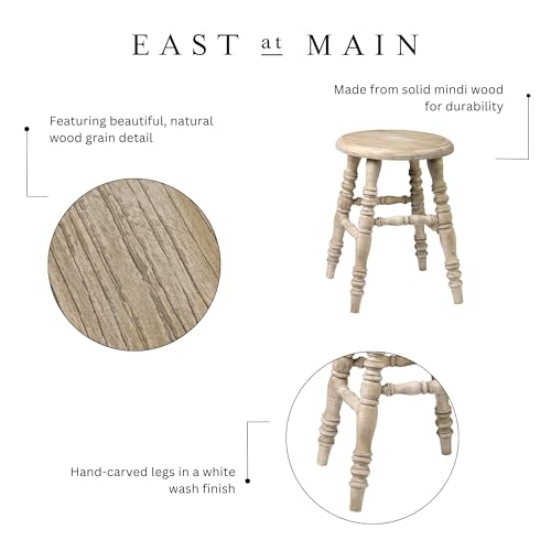 East at Main Baylor Farmhouse Counter Stool, Rustic Vintage-Style Wooden Bar Stool, 24-Inch Solid Wood, Pre-Assembled for Kitchen & Home Bar, Sustainable, Brown Finish East at Main