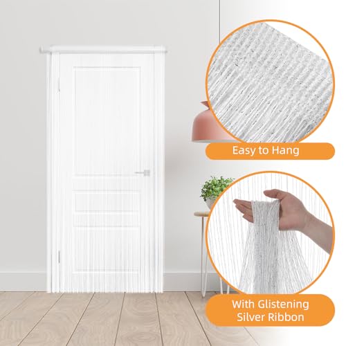 4 Pieces Glitter String Curtains Doorway Beads Curtains, 39 x 79 Inch Hanging Fringe Hippie Room Divider Door String Curtain Boho Doors Tassel for Doorways, Windows, Closet, Privacy Decor (White) VavoStocks