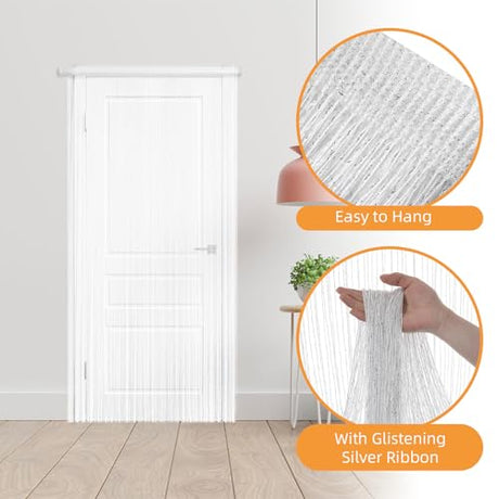4 Pieces Glitter String Curtains Doorway Beads Curtains, 39 x 79 Inch Hanging Fringe Hippie Room Divider Door String Curtain Boho Doors Tassel for Doorways, Windows, Closet, Privacy Decor (White) VavoStocks