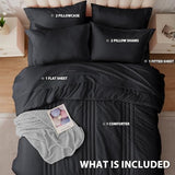 Velorose Queen Comforter Set Black - Bed in a Bag Queen Size 7 Pieces, Soft Bedding Set for All Seasons, Premium Queen Comforter Set with Comforter, Sheets, Pillowcases & Shams Velorose