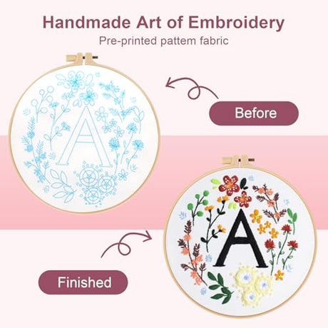 Haootadiy Beginner Embroidery Kit for Adults, Easy Cross Stitch Kit for Beginners and Adults, Full Embroidery Hoop Kit with Needles and Thread Included (Pattern 1) Haootadiy