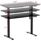 SHW Electric Height Adjustable Sit Stand Desk with Hanging Hooks and Cable Management, 48 x 24 Inches, Black Frame and Black Top SHW