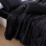 A Nice Night Satin Silky Soft Quilt Luxury Super Soft Microfiber Bedding Comforter Set, Light Weighted (Black, Twin) A Nice Night