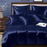 MILVOWOC 6 Pcs Navy Blue Satin Duvet Cover Full/Queen Size Set, Silky Bed Duvet Cover Ultra Soft Comforter Cover, 1 Satin Duvet Cover, 1 Body Pillowcase, 4 Pillow Cases (No Comforter) MILVOWOC