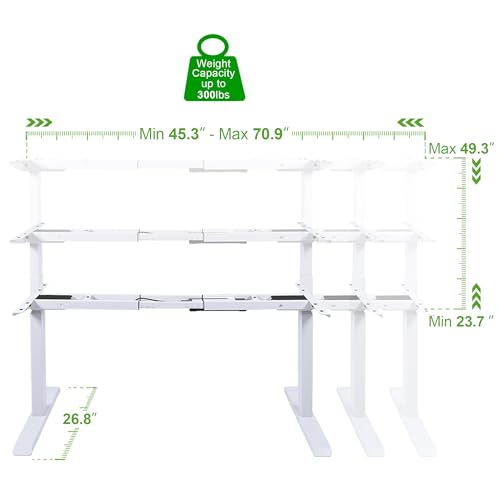 Fromann Dual Motor Standing Desk Frame 3 Tier Legs Sit Stand up Electric Height Adjustable Desk Base for Home and Office (White) Fromann