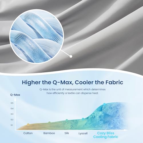 Cozy Bliss Cooling Comforter King Size, Reversible Lightweight Cooling Blankets for Hot Sleepers and Night Sweats, Q-Max>0.45 Soft Breathable Silky Smooth Summer Comforter, Cool Grey, 106"x90" Cozy Bliss
