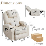 AHMED Rocking Recliner Nursery Chair, Dual Motor Power Swivel Glider Recliner with Heat & Massage, Nursery Recliner Chair with USB A/C Ports, Cup Holders & LED Light for Living Room & Bedroom, Beige